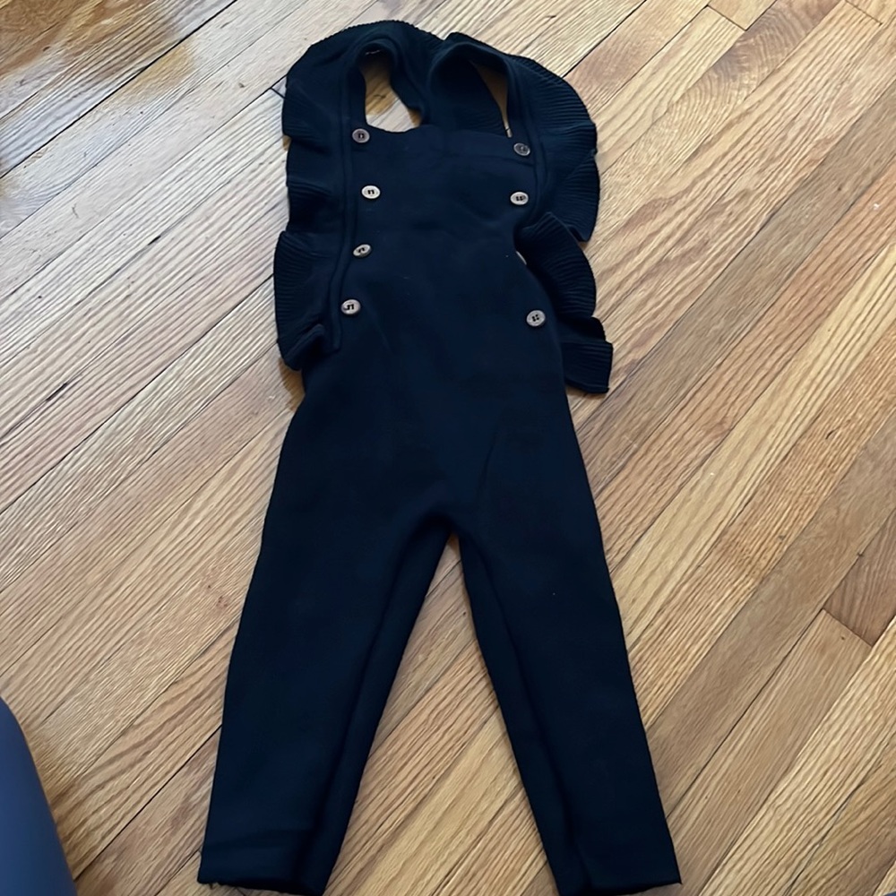 Bon knit black knit ruffle overalls